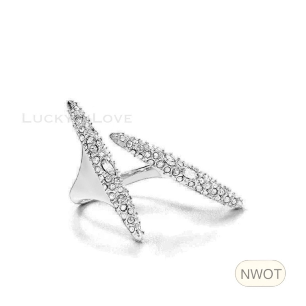 ALEXIS BITTAR • Modernist Silver Pavé Crystal Double Spear Adjustable Ring
